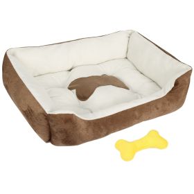 Pet Dog Bed Soft Warm Fleece Puppy Cat Bed Dog Cozy Nest Sofa Bed Cushion Mat S Size (Color: BROWN, Size: S)