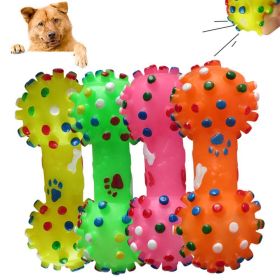 1pcs Pet Dog Cat Puppy Sound Polka Dot Squeaky Toy Rubber Dumbbell Chewing Funny Toy (Color: Orange, Size: M)