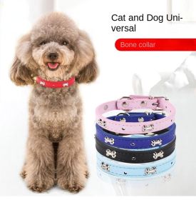 Pet bones pet collar PU dog collar adjustable cat collar pet jewelry (Color: Red, Size: 2.0*45cm)