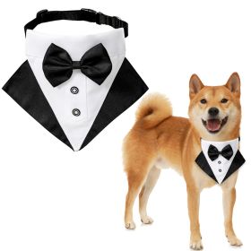 wedding suit dog collar pet saliva towel dog wedding triangle scarf (Color: Blue and black triangle scarf collar set, Size: M)