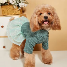 Small & Medium Dogs Solid Color Twist Knit Turtleneck Spliced Mesh Skirt; warm Dog Sweater For Winter (Color: Green, Size: S)