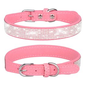 Pet Collar Shiny Artificial Rhinestone Dog Collar For Puppy And Cat; Microfiber Cat Collar (Color: Pink, Size: XS)