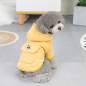 Dog warm clothing; Autumn and winter clothes New cotton padded clothes Teddy pet clothes Winter plush corduroy pull loop two leg cotton padded clothes (Size: S, Colour: Starter - Yellow)